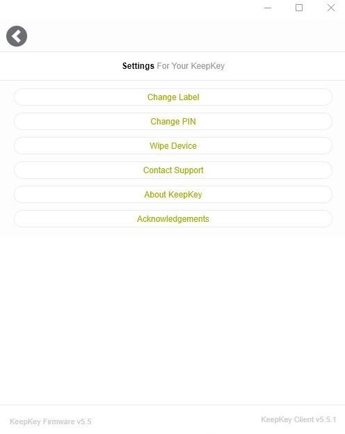 Keepkey Settings Screen
